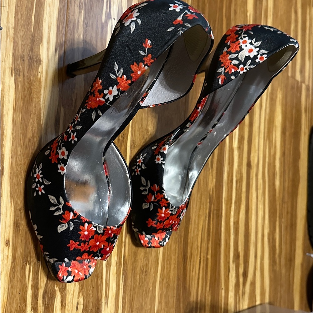 Floral Black and Red Heels